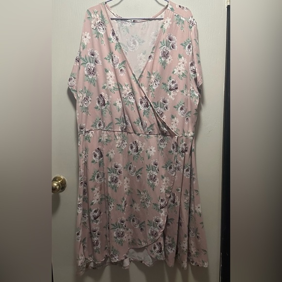 Just Be Women's Plus Size 3XL Pink Floral Wrap Dress - Picture 11 of 16
